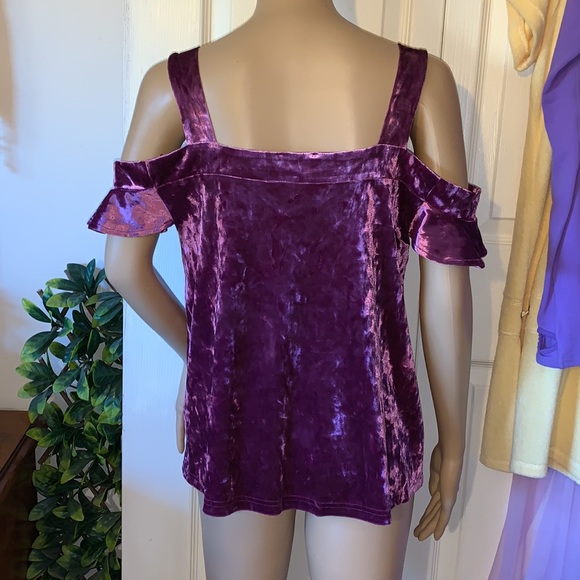 Venus purple velvet velour bare cold shoulder tunic Babydoll shirt top M - Picture 8 of 12